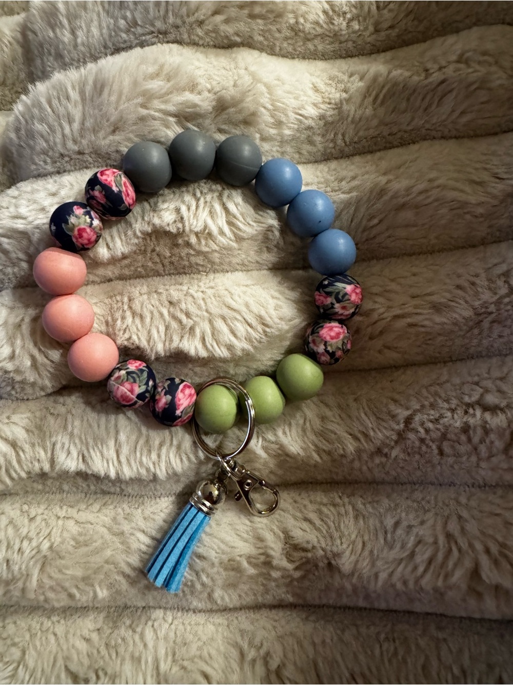 Beaded Floral Wristlet Keychain with Tassel